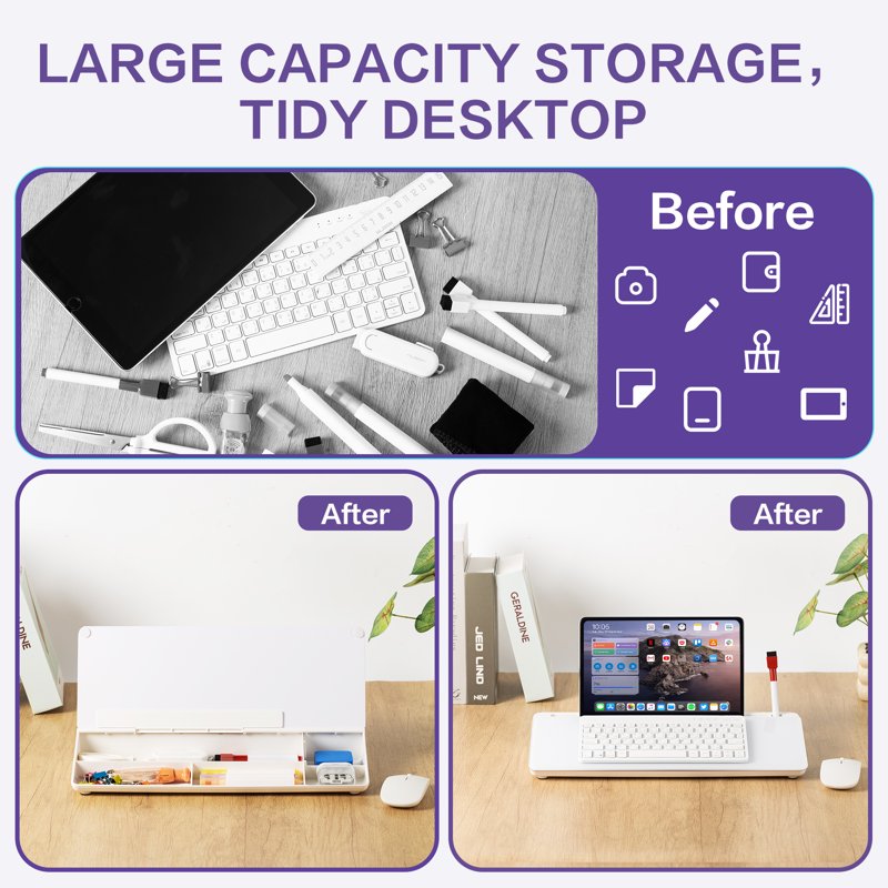 Desktop Whiteboard Organizer with Storage & Keyboard Stand - Dry Erase Board for Home Office