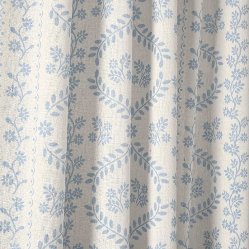 Light-Filtering Floral Curtain Panel Pairs - 52x84 Inches, Blue or Neutral