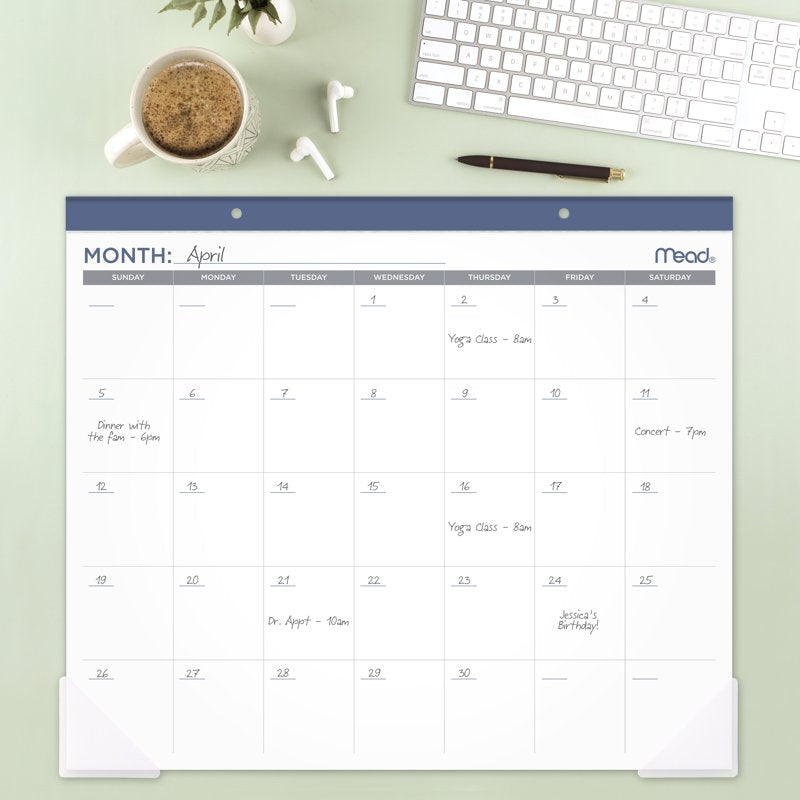 Undated 15-Month Desk Pad Calendar with Perforated Pages and Poly Corners - 21.75 x 17 Inches