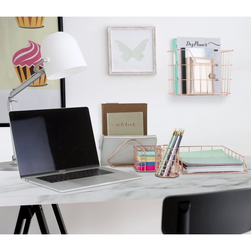 5-Piece Metal Desk Organizer Set with Copper Finish for Home Office Storage