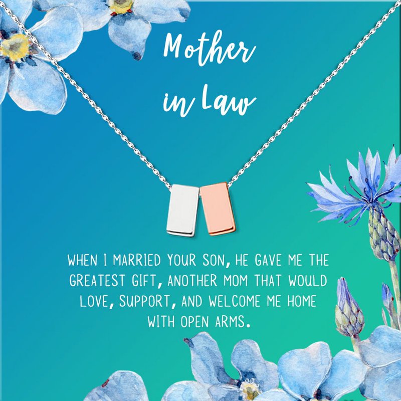 Mother in Law Necklace Gift Set with Card - Silver & Rose Gold or Gradient Colors, Dainty Jewelry for Mother's Day