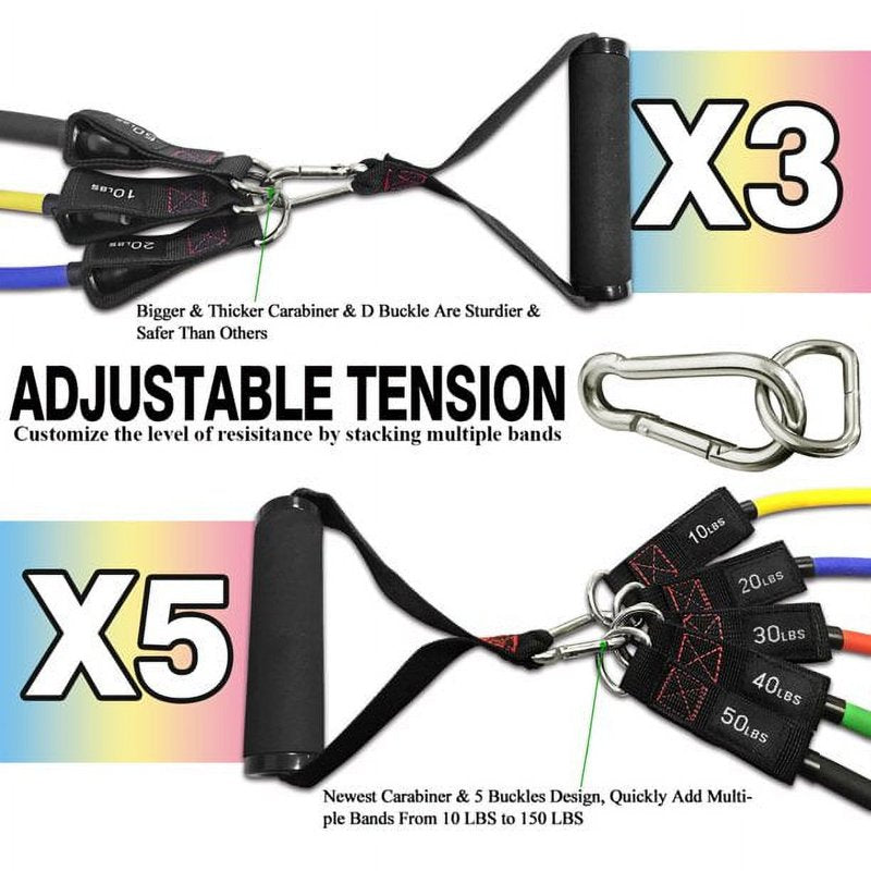 Resistance Bands Set with Handles, Ankle Straps & Door Anchor - 150 lbs