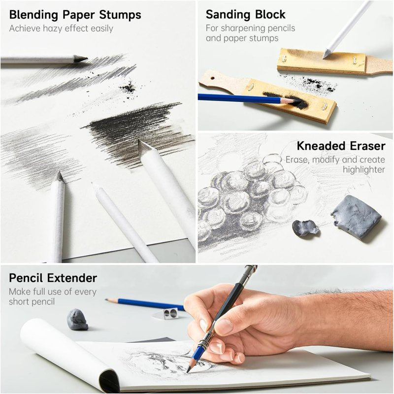 Complete Artist Drawing Kit with Pencils, Pastels, Charcoal, Paper Pads, and Accessories