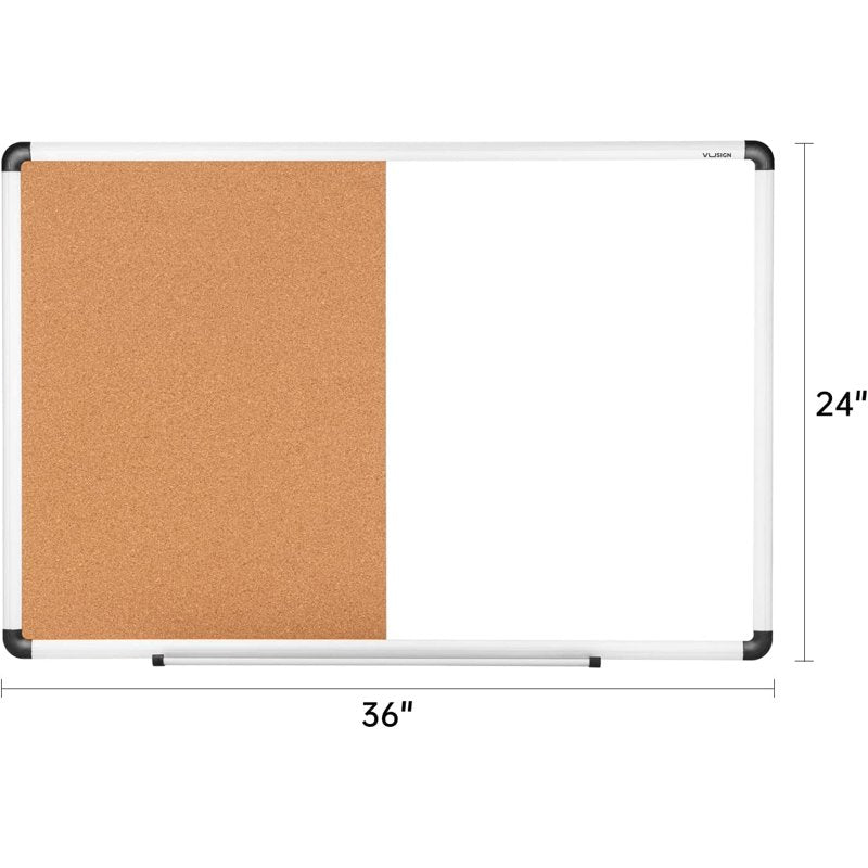 2-in-1 Magnetic Whiteboard and Cork Bulletin Board - 24 x 36 Inches
