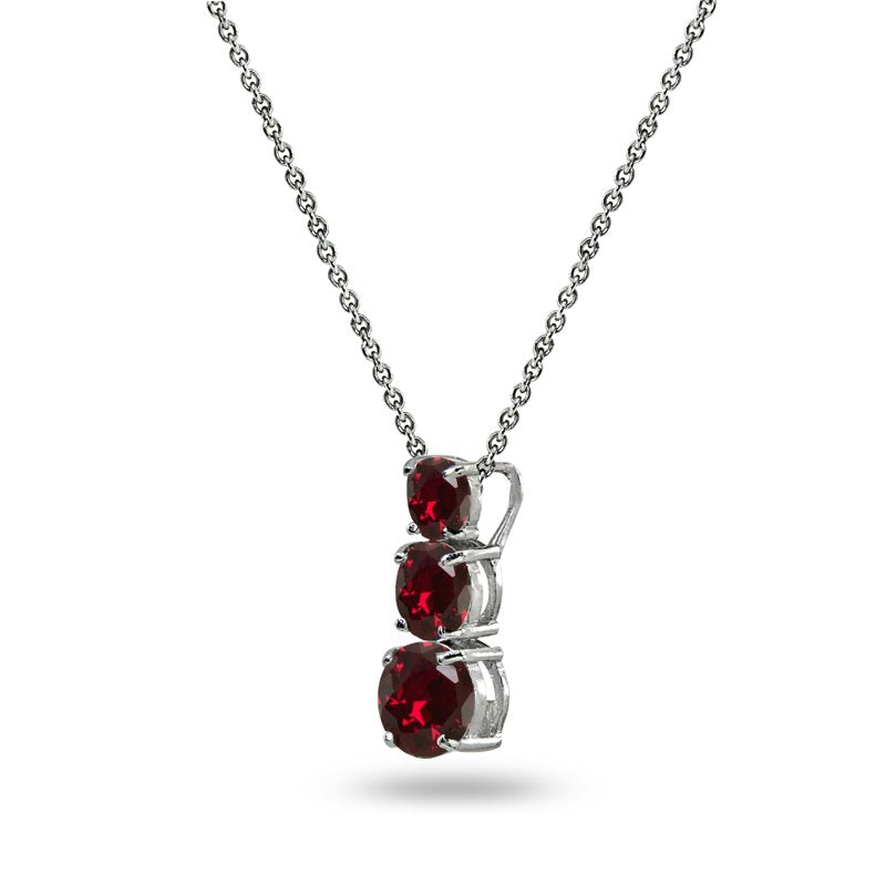 Created Ruby 3-Stone Journey Sterling Silver Pendant Necklace for Women & Teens