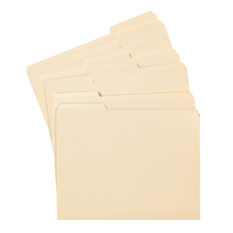 Heavyweight Manila Letter Size File Folders with 3 1/3-Cut Tabs, Pack of 25