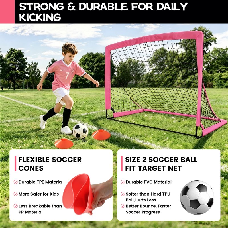 Pop-Up Soccer Goal Set (2 Pack) 4'x3' Backyard Training Net with Ball & Accessories