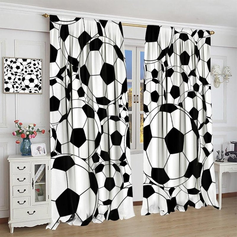 Kids Soccer Pattern Window Curtains - Insulated Thermal Drapes for Bedroom Nursery Classroom - 2 Panels