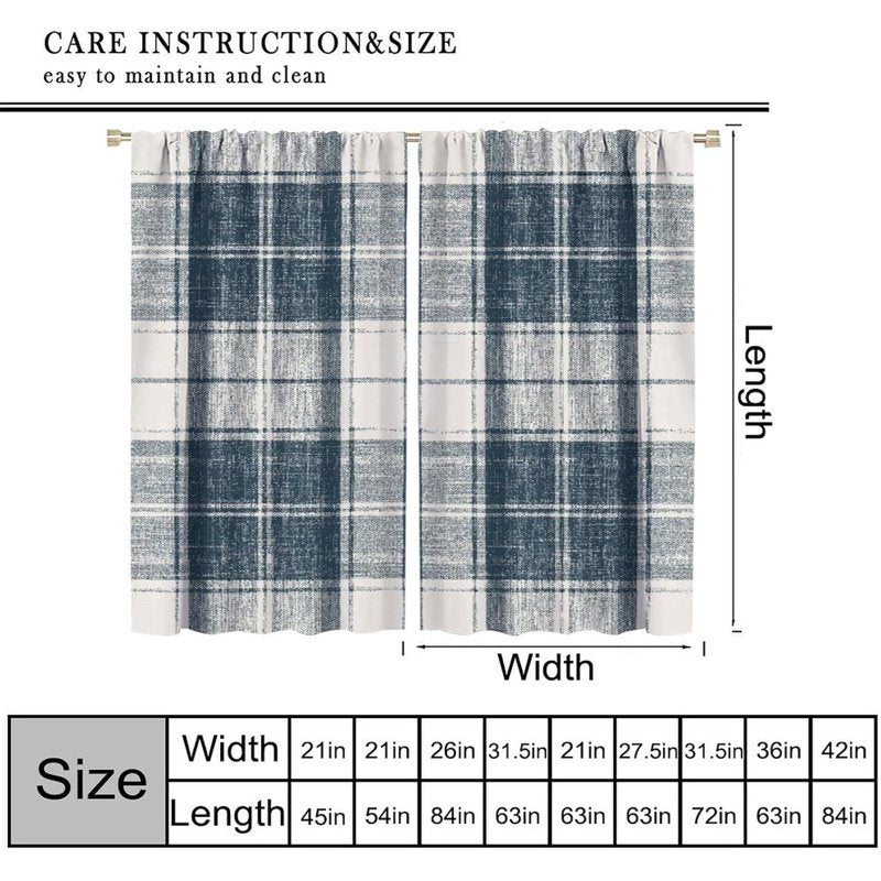 High-Resolution Plaid Pattern Thermal Insulated Curtain Set - Blue, 2 Panels