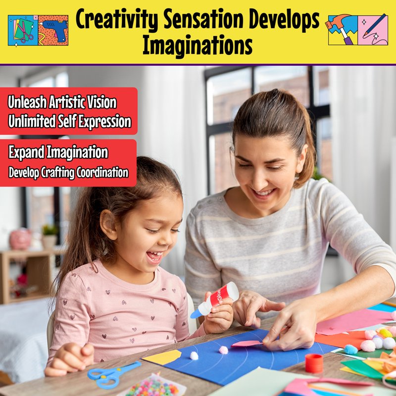 Kids Arts and Crafts Supplies Kit with Fuzzy Sticks Sequins and More - 1000 Pieces
