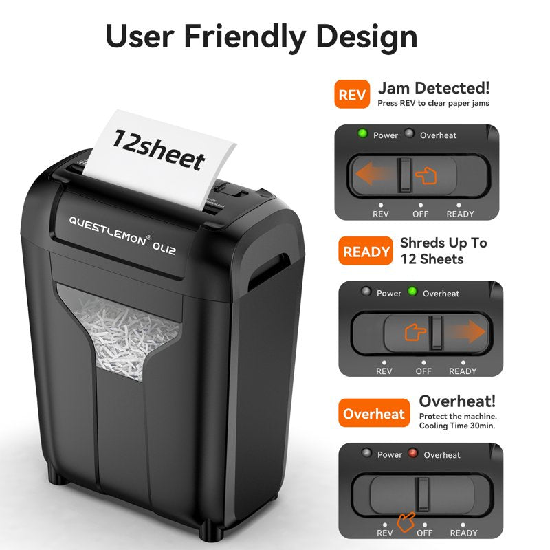 12-Sheet Cross Cut Paper Shredder with 4.5-Gallon Wastebin Home Office Security