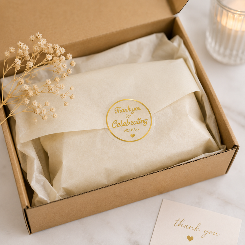 Gold Foil Thank You Stickers Set - 500pcs 1.5 Inch Clear Glitter Seal for Gift Wrap & Party Favors
