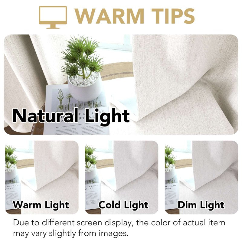 Blackout Curtain Set 2 Panels - Linen Blended Chenille Thermal Drapes for Bedroom and Living Room