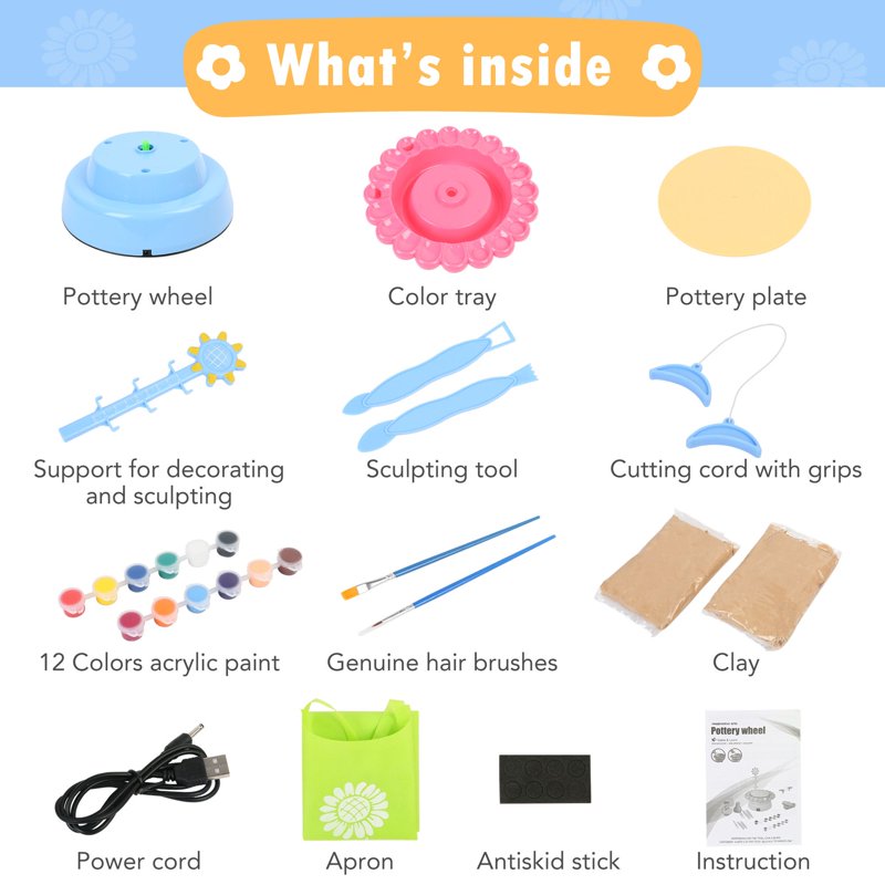 Kids Pottery Wheel Kit - Art Supplies for Ages 8+ with Clay & Paint