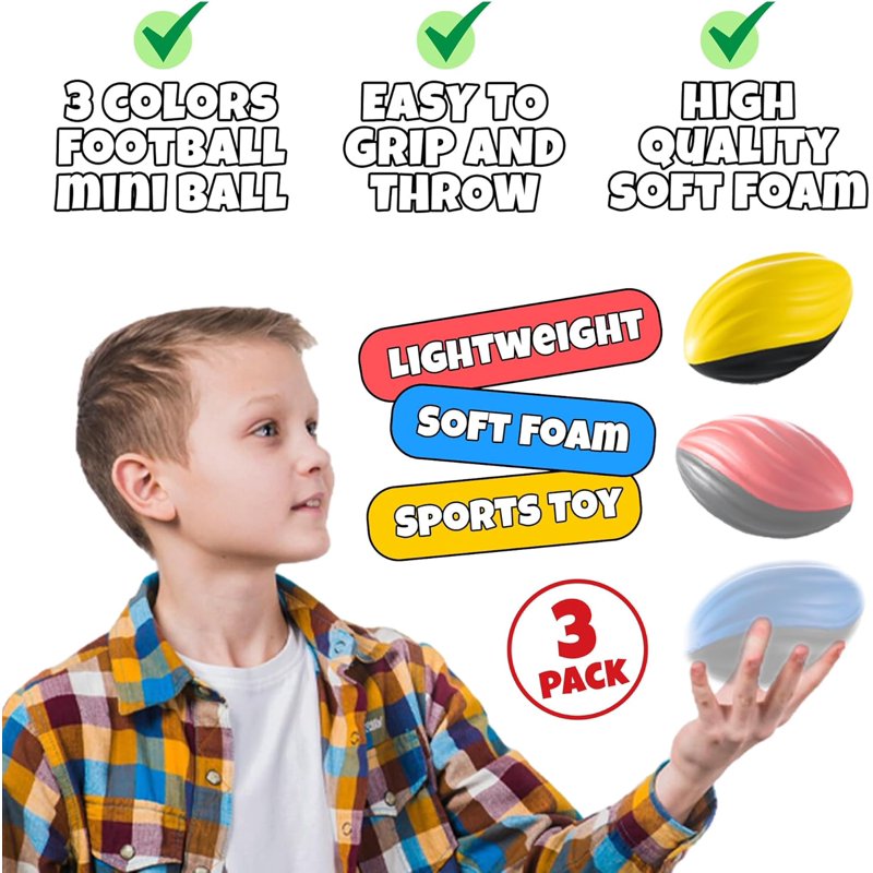 Mini Foam Footballs Set - 3 Pack 5-Inch Soft Indoor Outdoor Sports Toys