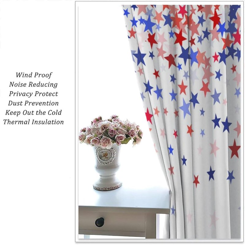 Independence Day Blackout Curtains - 4th of July Stars Window Drapes, Multiple Sizes