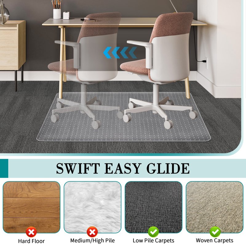 Office Chair Mat for Carpeted Floors - Heavy Duty Protects Low Pile Carpets