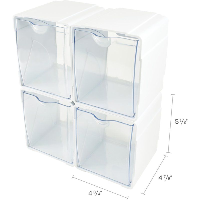Interlocking Tilt Bin Storage Organizer - Clear and White, 4.625 x 4.875 x 5.5 inches