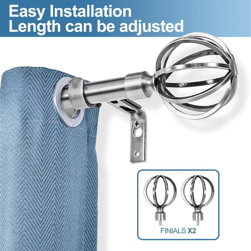 Heavy-Duty Steel Cage Curtain Rod with Decorative Finials – Adjustable 28-48 Inches