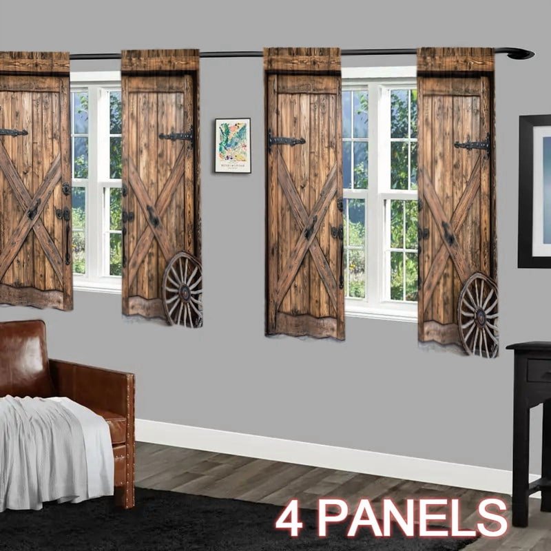 Wood Grain Barn Door Curtains Light Filtering for Living Room & Bedroom
