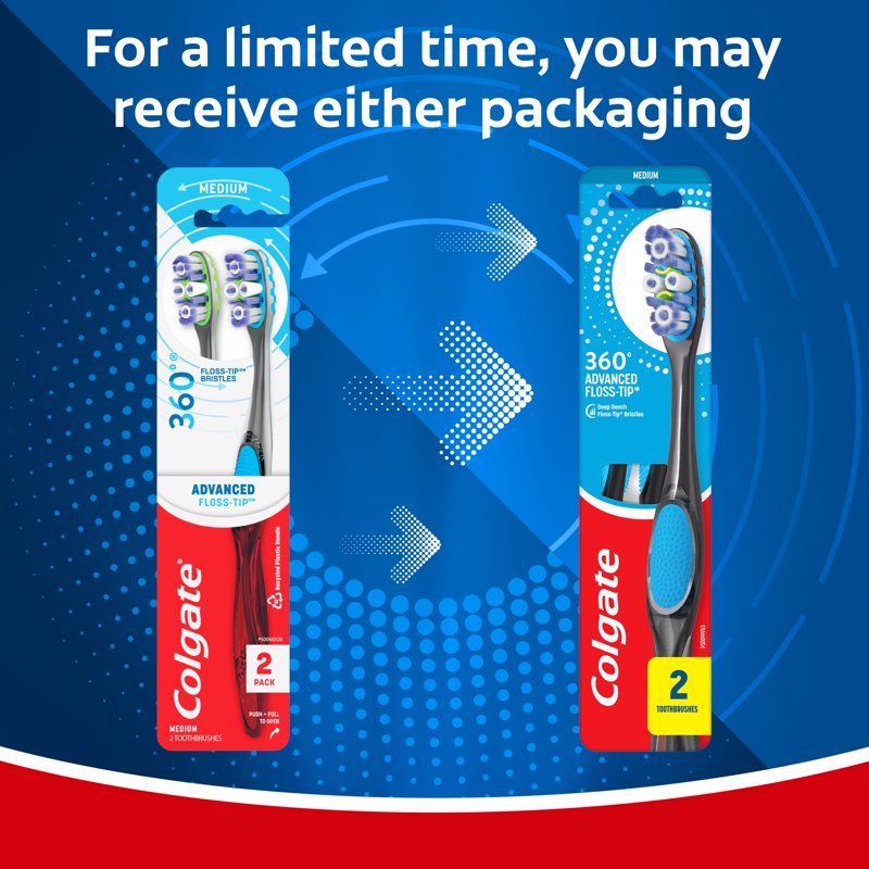 Manual Adult Toothbrush Pack with Floss-Tip & Tongue Cleaner – 2 Pack