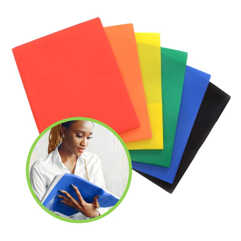 Multicolor Plastic Folder Set with 3 Prong Fasteners - 6 Pack for Office & School