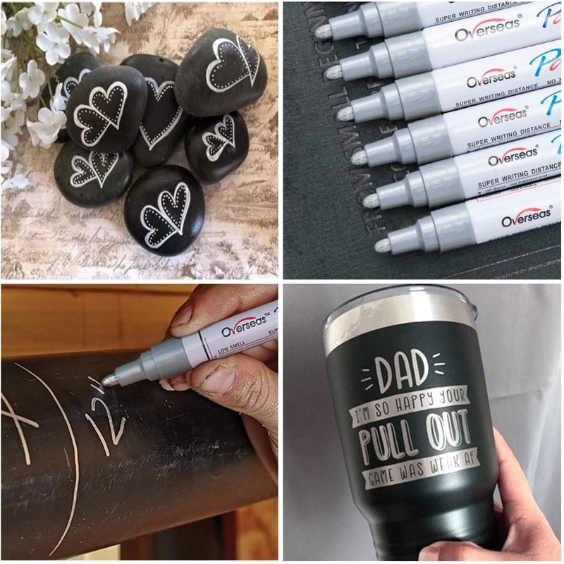 Silver Permanent Paint Markers Set - Waterproof Oil-Based, Quick-Dry, Multi-Surface Use - 12 Pack