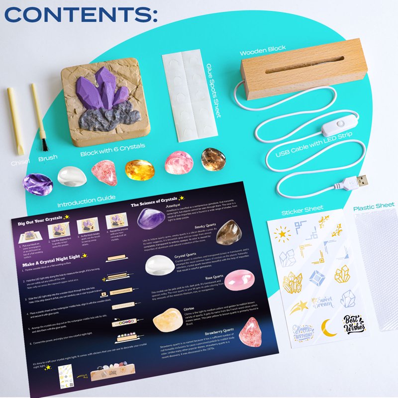 Kids Gemstone Dig Kit & Night Light Craft Set - Educational STEM Toy for Ages 6-12