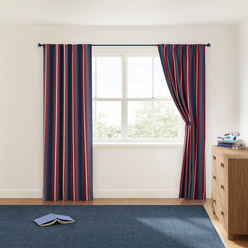 Kids Blackout Curtain Panel - Red & Navy Stripe, 38 x 95 Inches