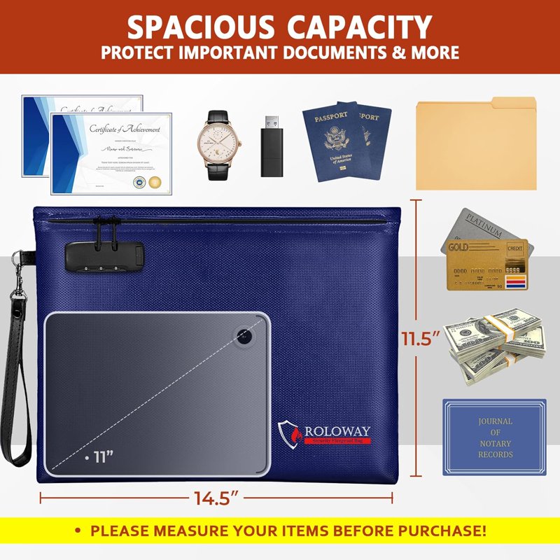 Fireproof Document and Money Bag with Lock - Waterproof, Smell Proof, 6400°F Safe