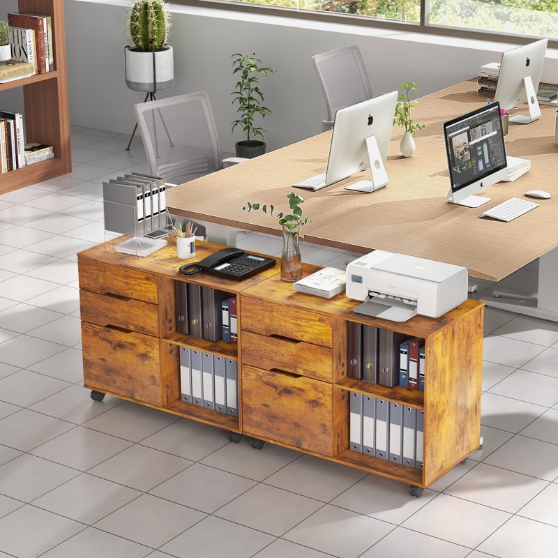 3-Drawer Rolling File Cabinet with Lock - Under Desk Office Storage