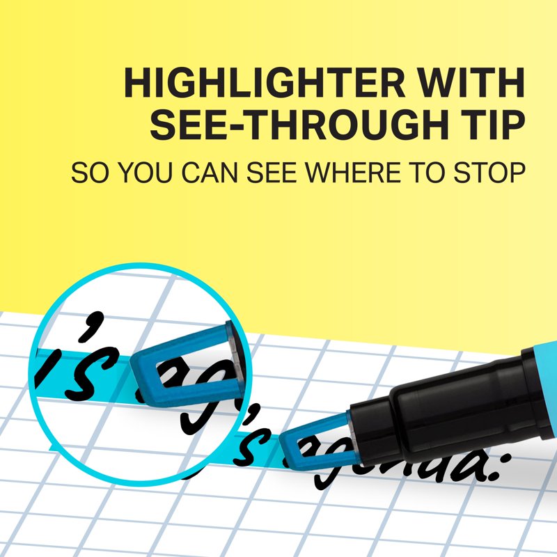 See-Through Chisel Tip Highlighter Set - Assorted Fluorescent Markers, 3 Count