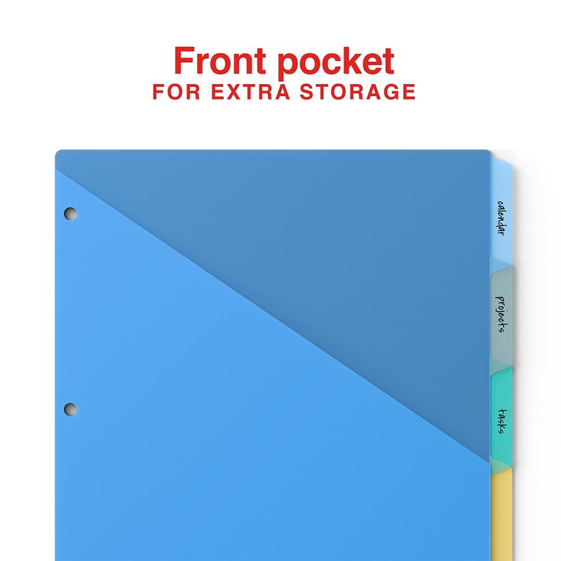 Multicolor Write & Erase Plastic Dividers with Pockets - 5 Tabs for Binders