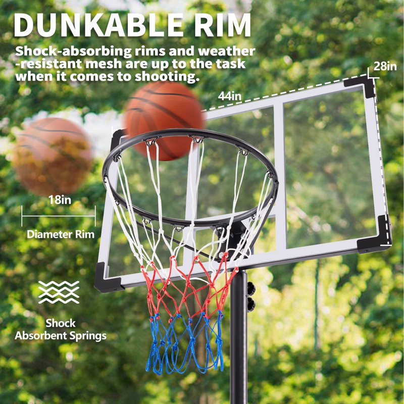 Kids Adjustable Portable Basketball Hoop with Enlarge Base and Backboard - Indoor & Outdoor Use