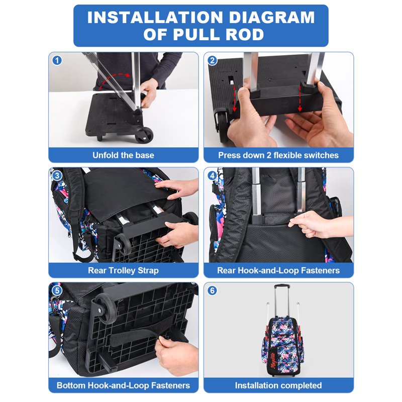 Rolling Baseball Bag with Wheels 60L Equipment Backpack for Youth & Adults
