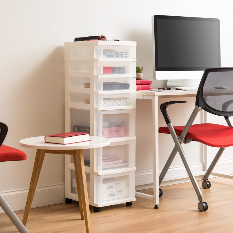 Plastic Storage Rolling Cart with 7 Drawers, White Office Organizer