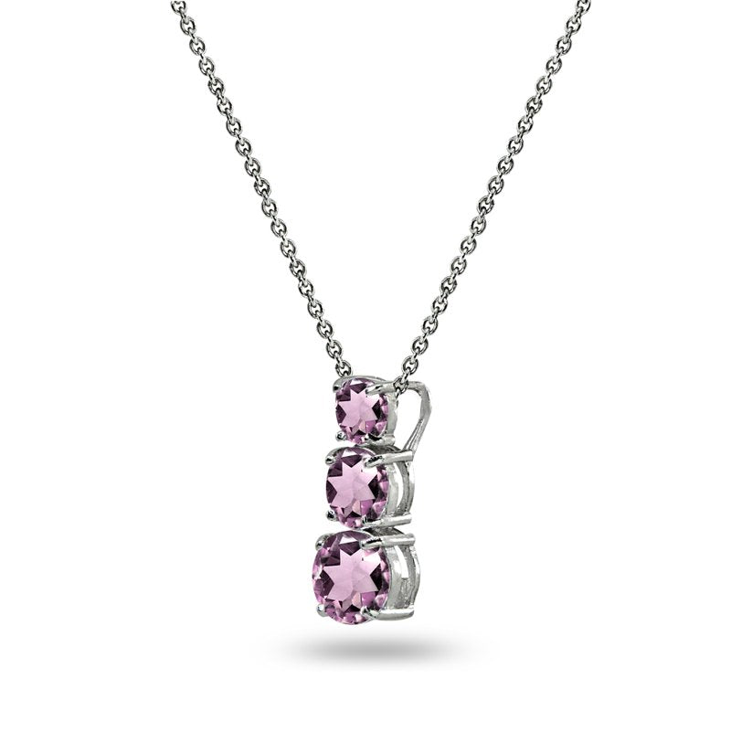 Simulated Alexandrite 3-Stone Journey Pendant Necklace Sterling Silver for Women & Teens