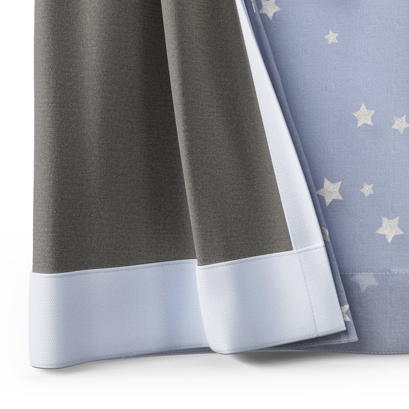 Kids Sheer Blackout Curtain Panel with Metallic Stars, Rod Pocket & Back Tabs, 38x95 in