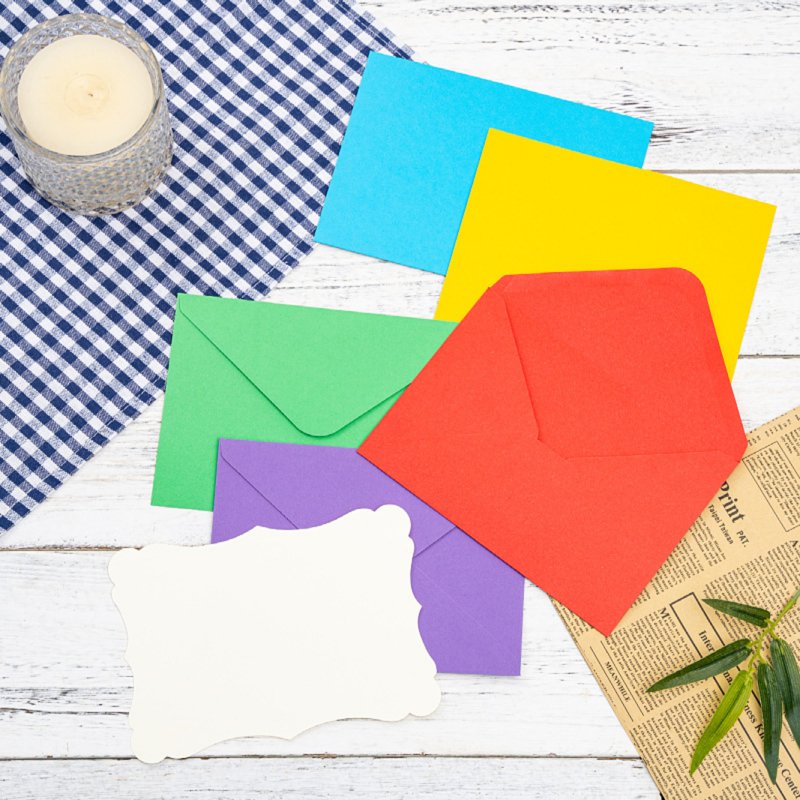 Multicolor Mini Envelopes with Matching Blank Cards 100 Pack Self-Adhesive Invitations