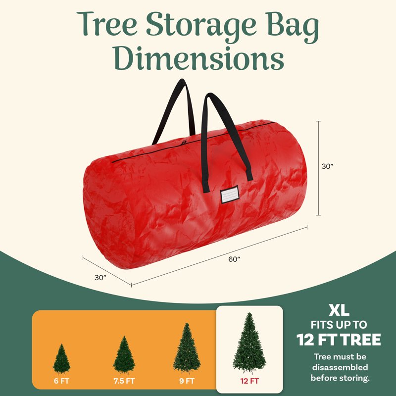 Heavy-Duty Christmas Tree Storage Bag for 12ft Artificial Tree - Red with Handles