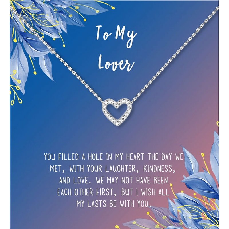 Personalized Lover Necklace Gift for Her - Crystal Heart Pendant, Silver & Gold Options