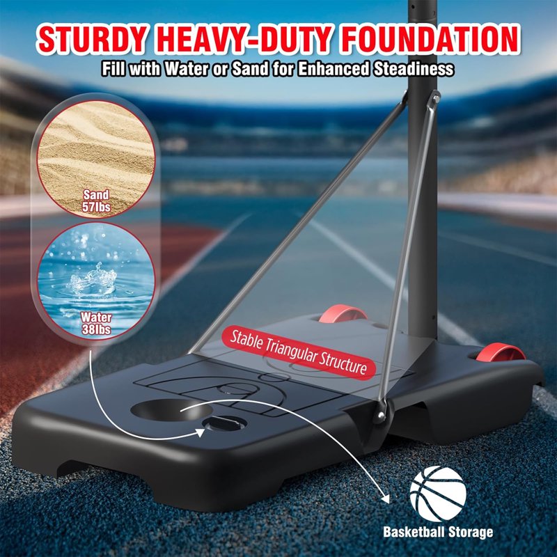 Portable Basketball Hoop with Adjustable Height 3.5-7 ft & Shatterproof Backboard