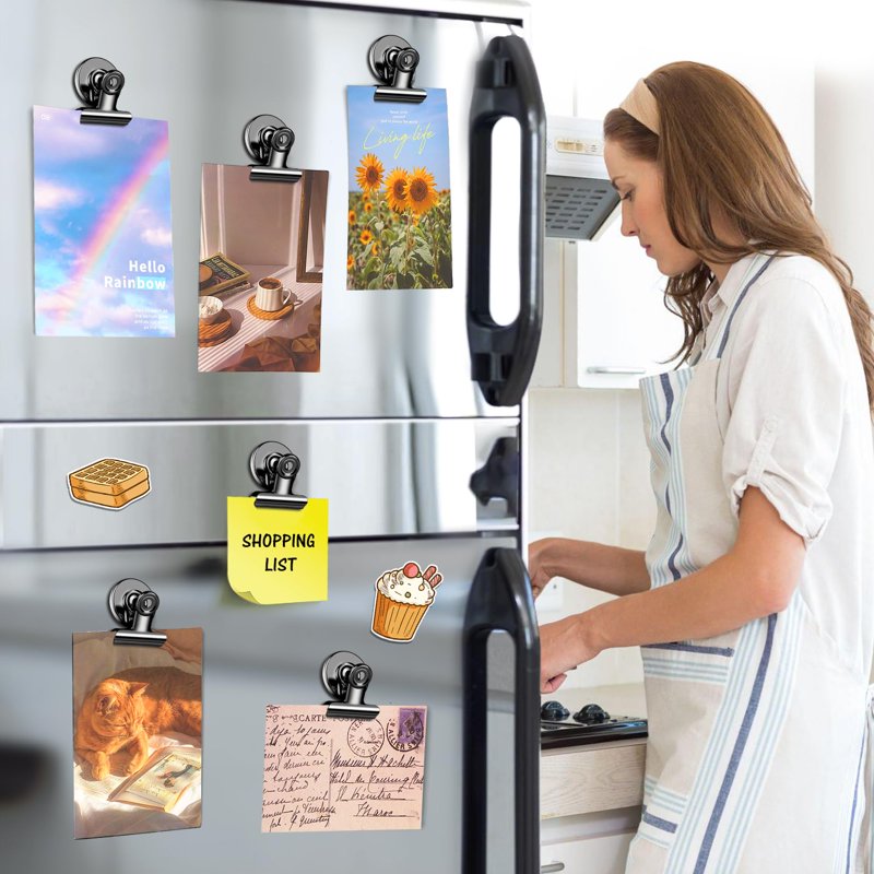 Magnetic Clips for Refrigerator Whiteboard Photo Display - Black & Silver Pack