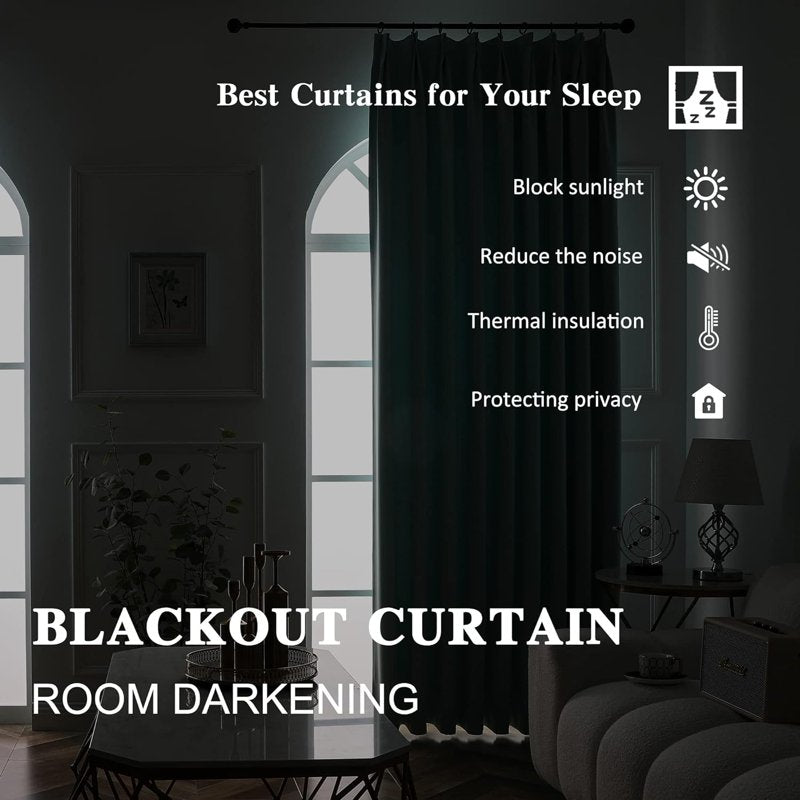 Blackout Pinch Pleat Curtains - Thermal Insulated Room Darkening Drapes