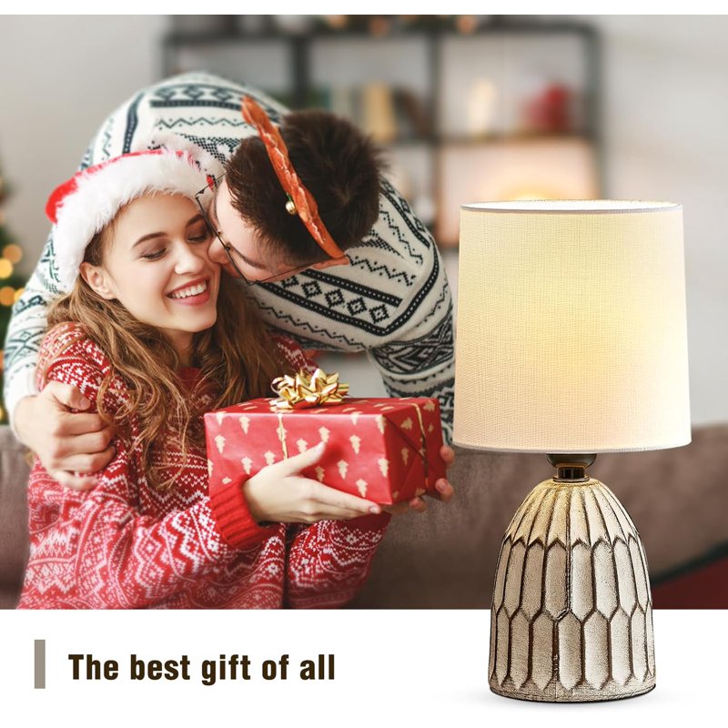 Set of 2 Small Ceramic Table Lamps - Farmhouse Rustic Bedside & Living Room Lighting