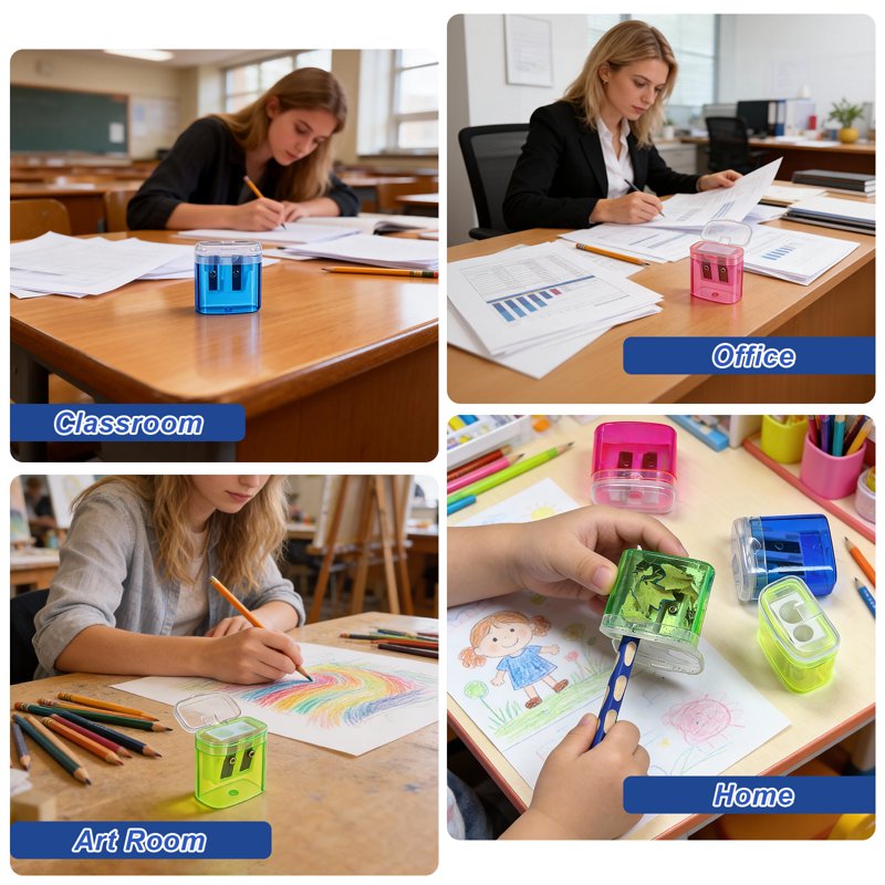 Manual Pencil Sharpener Set with Lid - 36 Assorted Color Dual Hole Sharpeners