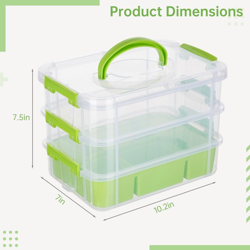 3-Layer Plastic Organizer Storage Box Set with Removable Tray, Stackable & Portable