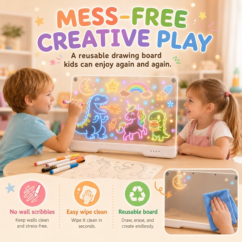 LED Drawing Board 16 Inch Light-Up Acrylic Message Board with 10 Color Modes