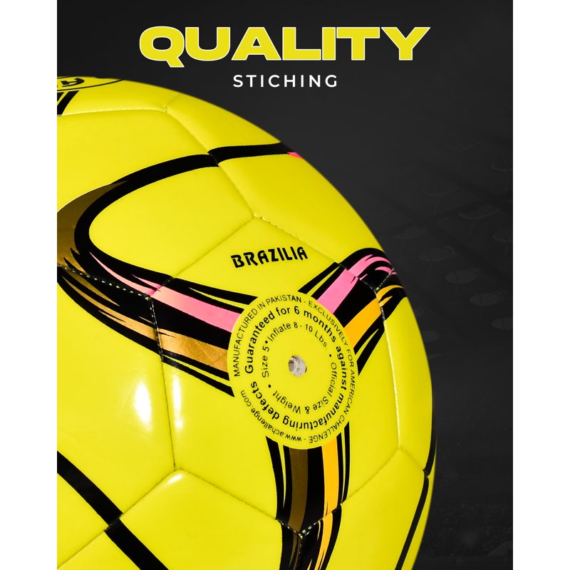 Brasilia Soccer Ball Size 5 - Training & Recreational Play by American Challenge - Variation 5, Lemon