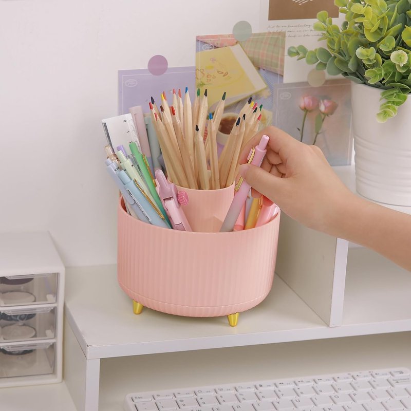 360 Degree Rotating Desk Organizer with 5 Slots - Multi-Purpose Pen and Office Supply Holder